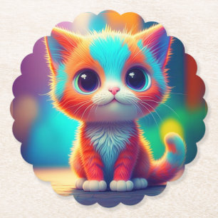 Regenbogen-Sitz-Kätzchen-Cartoon-Art-68677 Untersetzer
