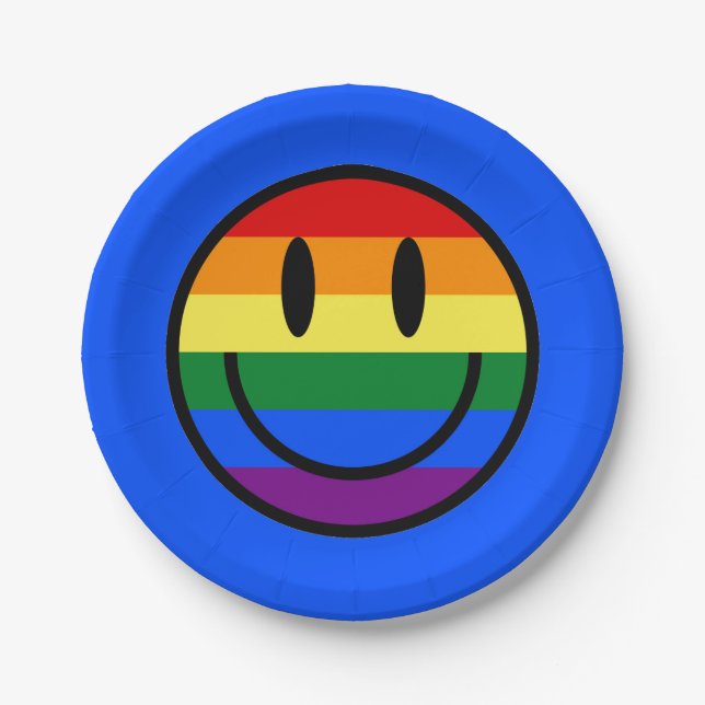 Regenbogen-Smiley Pappteller (Vorderseite)