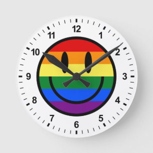 Regenbogen-Smiley Runde Wanduhr