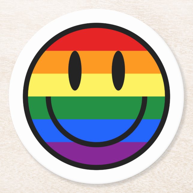 Regenbogen-Smiley Runder Pappuntersetzer (Vorderseite)