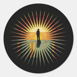 Regenbogen Sonne Retro Vintage Designe Runder Aufkleber