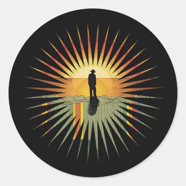 Regenbogen Sonne  Retro Vintage Designe  Runder Aufkleber (Vorderseite)