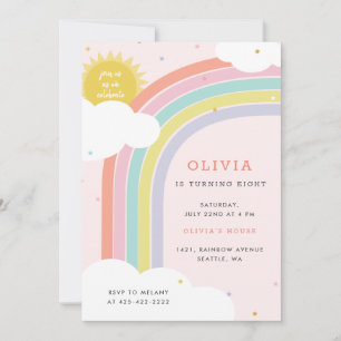 Regenbogen, Sonne und Wolken Geburtstag des Kindes Einladung