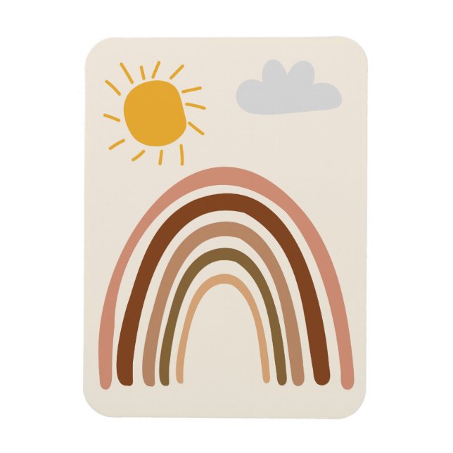 Regenbogen-Sonne-Wolke, Kinderzeichnung, Boho-Abst Magnet (Vertikal)