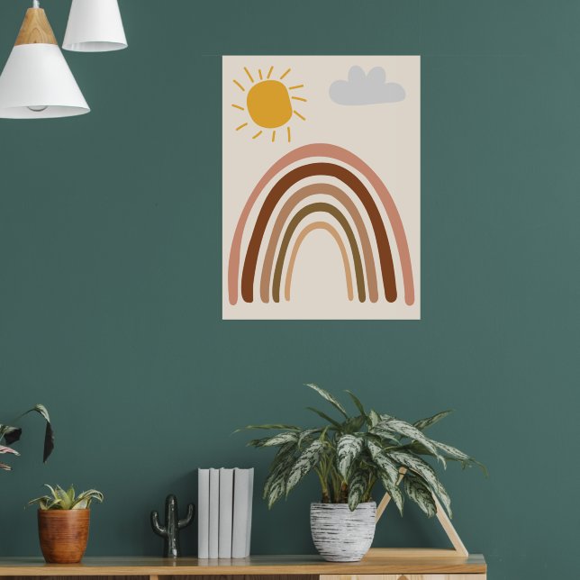 Regenbogen-Sonne-Wolke, Kinderzeichnung, Boho-Abst Poster (Wohnzimmer 1)