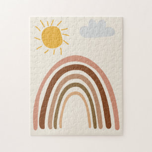 Regenbogen-Sonne-Wolke, Kinderzeichnung, Boho-Abst Puzzle