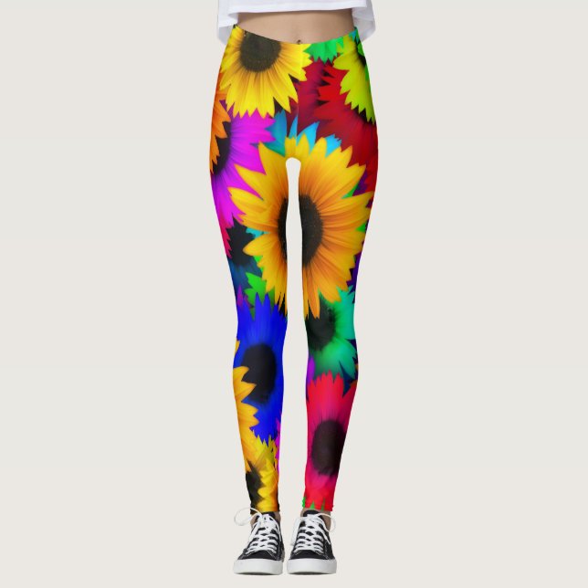 Regenbogen-Sonnenblume Leggings (Vorderseite)