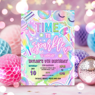 Regenbogen-Spa-Party-Glow-Makeup-Verwöhn-Geburtsta Einladung