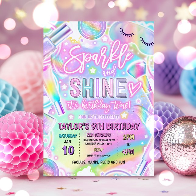 Regenbogen-Spa-Party-Glow-Makeup-Verwöhn-Geburtsta Einladung (Von Creator hochgeladen)
