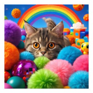 Regenbogen-Spielzeit-Kätzchen entzückende getigert Fotodruck