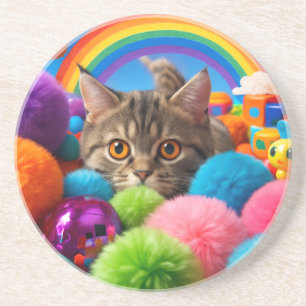 Regenbogen-Spielzeit-Kätzchen Niedliches Tabby-Kat Getränkeuntersetzer