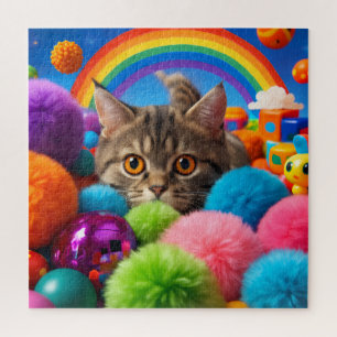 Regenbogen-Spielzeit-Kätzchen Süße Getigerte Katze Puzzle