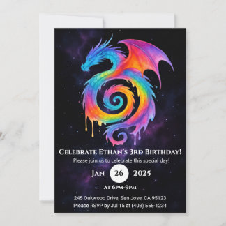 Regenbogen-Spiral-Drache-Geburtstagseinladung Einladung