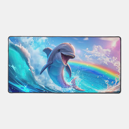 Regenbogen-Spritzer-Delfin-Illustrations-Schreibti Schreibtischunterlage
