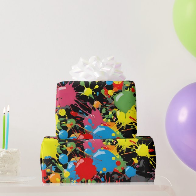 Regenbogen-Spritzer-Farbtropfen PD Geschenkpapier (Partygeschenke)