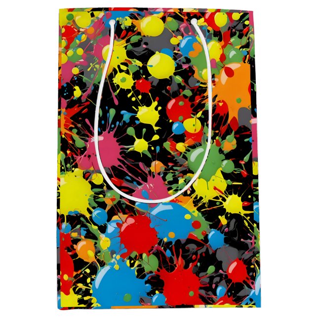 Regenbogen-Spritzer-Farbtropfen PD Mittlere Geschenktüte (Vorderseite)