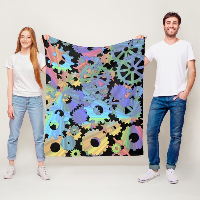 Regenbogen-Steampunk-Metallzahnräder Kunst Fleecedecke (Beispiel)