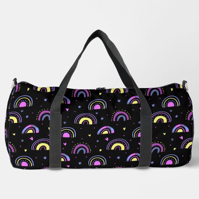 Regenbogen, Sterne und Herzmuster Duffle Bag (Vorderseite)