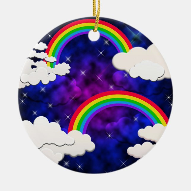 Regenbogen, Sterne und Wolken in einem nächtlichen Keramikornament (Vorne)