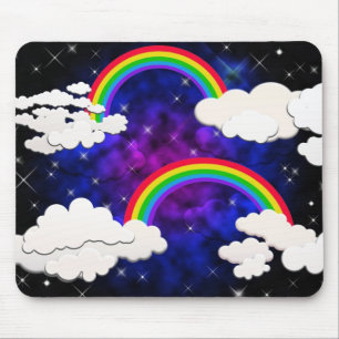 Regenbogen, Sterne und Wolken in einem nächtlichen Mousepad