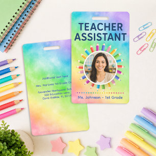 Regenbogen-Stifte-Foto-Lehrerassistent-Ausweis Ausweis