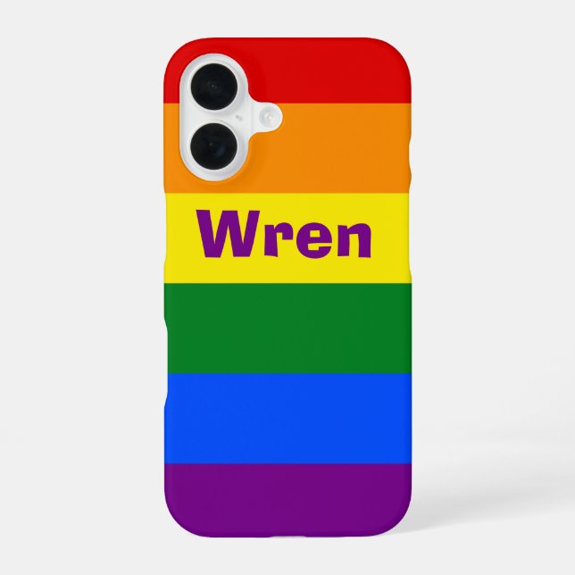 Regenbogen-Stolz-Flagge Name oder Monogramm iPhone 16 Hülle (Rückseite)