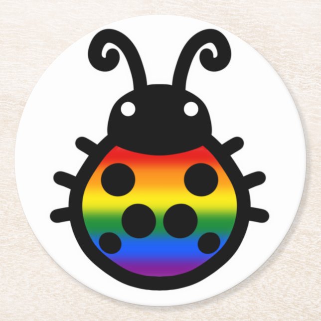 Regenbogen-Stolz-Marienkäfer-Untersetzer Runder Pappuntersetzer (Vorderseite)