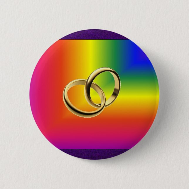 Regenbogen-Stolz mit Goldhochzeits-Bändern Button (Vorderseite)