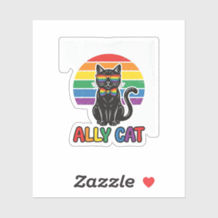 Regenbogen-Stolz Vintage-Katze-Shirt-Design_1 Aufkleber