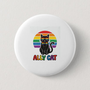 Regenbogen-Stolz Vintage-Katze-Shirt-Design_1 Button