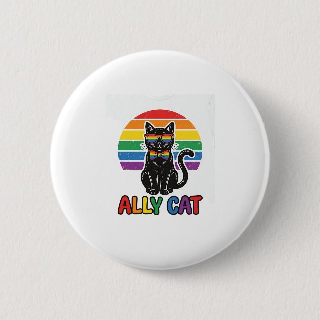 Regenbogen-Stolz Vintage-Katze-Shirt-Design_1 Button (Vorderseite)