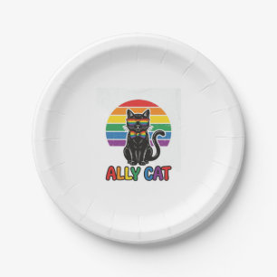 Regenbogen-Stolz Vintage-Katze-Shirt-Design_1 Pappteller
