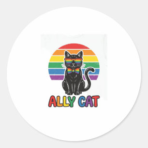Regenbogen-Stolz Vintage-Katze-Shirt-Design_1 Runder Aufkleber