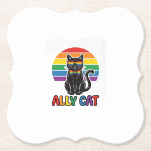 Regenbogen-Stolz Vintage-Katze-Shirt-Design_1 Untersetzer