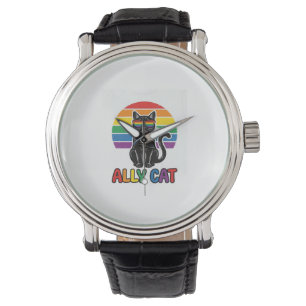 Regenbogen-Stolz Vintage-Katzen-Shirt-Design_1 Armbanduhr