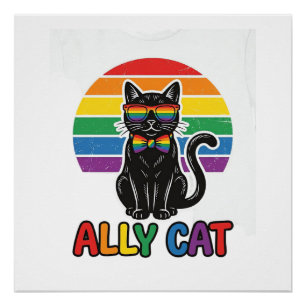 Regenbogen-Stolz Vintage-Katzen-Shirt-Design_1 Poster