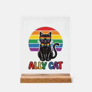 Regenbogen-Stolz Vintage-Katzenshirt Design_1 für  Acrylschild