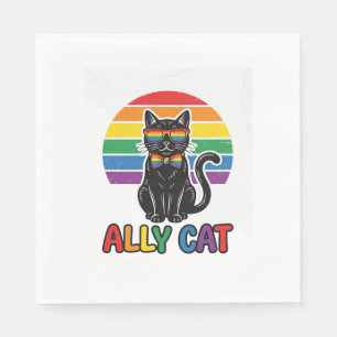 Regenbogen-Stolz Vintage-Katzenshirt Design_1 für  Serviette