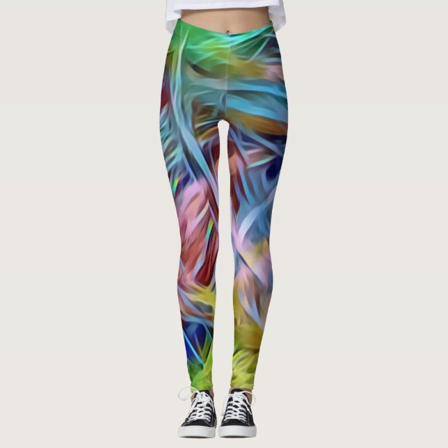 Regenbogen-Stränge der Haar-abstrakten Kunst Leggings (Vorderseite)