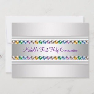 Regenbogen Strass Steine Lila Weiße Mädchen Erste  Einladung