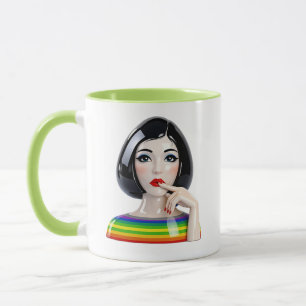 Regenbogen-Streifen-Frauen-Illustrations-Tasse – B Tasse