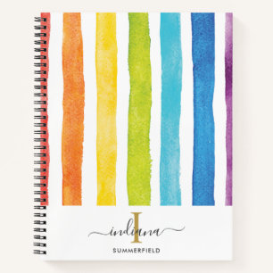 Regenbogen Streifen Monogramm Schrift Name Notizbuch