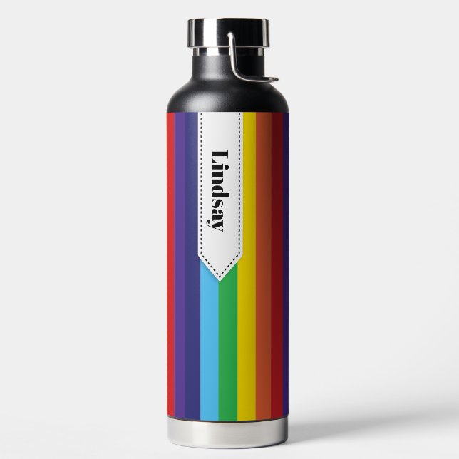 Regenbogen Streifen Personalisierte Wasserflasche Trinkflasche (links)