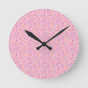 Regenbogen Streusel Farbige Konfetti Hellrosa Runde Wanduhr