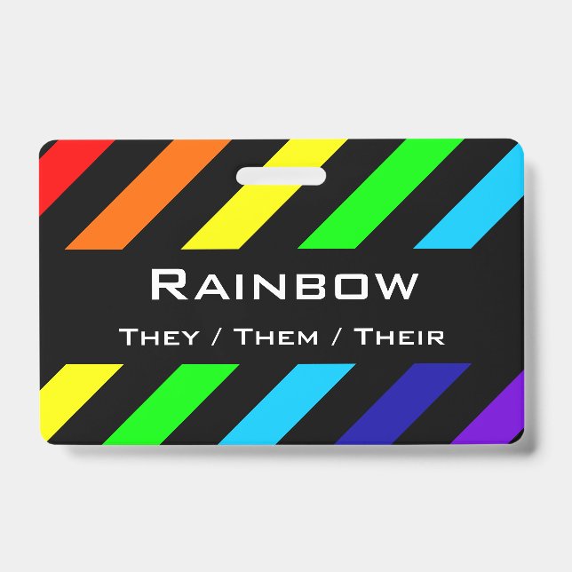 Regenbogen Stripes Namen-/Pronomen-Abzeichen Ausweis (Vorderseite)