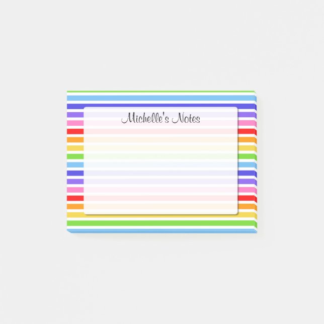 Regenbogen Stripes personalisierte 4 x 3 Post-it Klebezettel (Vorderseite)