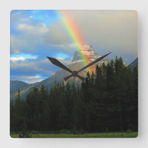 Regenbogen & Sturmfluten über den Schneewald Quadratische Wanduhr