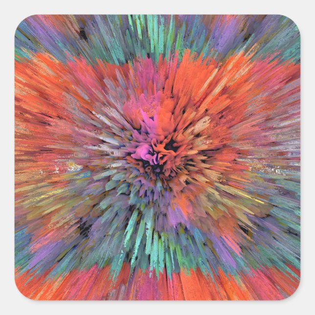 Regenbogen-Supernova-Fraktal-Kunst Quadratischer Aufkleber (Vorderseite)