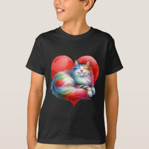 Regenbogen Süße Katze Umarmen Herz Kätzchen Liebe T-Shirt