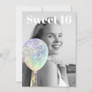 ~* Regenbogen Sweet 16 FOTO Ballon AP29 Geburtstag Einladung